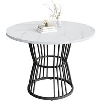 Runde Esstisch aus MDF mit Marmoriertes Muster, Metallrahmen - 100×100×75 cm, Schwarz