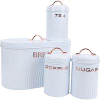 Ensemble de boîtes à pain et boîtes à pain en fer de qualité alimentaire, récipient de stockage de sucre, de café, de thé et de sucre, en métal pour comptoir de cuisine blanc 4 pièces