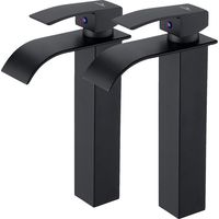 FlkwoH 2PCS Robinet Lavabo Cascade Noir Bec Haut Moderne Mitigeur Robinet Salle Bain pour Vasque à Poser Robinetterie Convient pour le Lavabo au-dessus du Comptoir