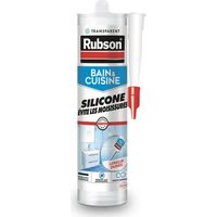 Rubson Mastic Bain & Cuisine Pure Silicone Anti-Moisissures Transparent, mastic sanitaire à base de silicone, mastic étanche renforcé en antifongique, Cartouche de 280 ml