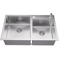 Auralum Fregadero de cocina con dos cubetas, 75 x 45 cm Fregadero Encastrar con 2 senos en Acero Inoxidable Cepillado con 300ml Dispensador de Jabón, Desagüe y Sifón
