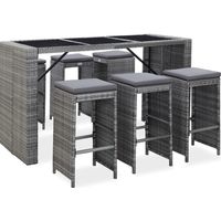 Vidaxl – Ensemble bar de jardin 7 pcs en rotin PE – Coussins amovibles 4 cm – Table avec plateau en verre trempé – Pour terrasse et patio