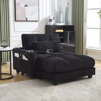 Sillón de relax, chaise longue, portavasos y bolsillos laterales - Muebles para salón/dormitorio, pana, negro