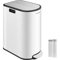 SONGMICS Poubelle de Cuisine Double, 30L et 20L, Poubelle Mince 2 Compartiments pour Tri et Recyclage des Déchets, avec Pédale et Couvercles Ailles, Blanc