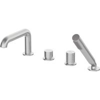 Mitigeur encastré pour baignoire avec bec et set de douche, finition acier brossé - Hexo
