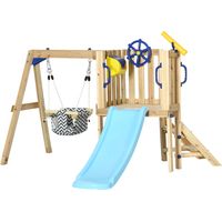 Tobogán y Columpio Infantil Outside Madera con Volante Telescopio para 18-48 meses
