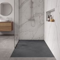 Mineralguss-Duschwanne extra flach Spachteloptik KORAL anthrazit 70x200 cm Auslaufschutz in Farbe
