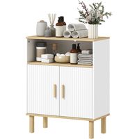 Mobile Bagno Autoportante Ripiano Regolabile Bianco Legno Naturale
