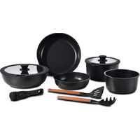 BERGNER CLICK&COOK - Set 10 PZ Pentole Easy Click nere - Padelle e casseruole con rivestimento antiaderente - Include coperchio e utensili - Manico rimovibile - Adatto a tutti i fornelli