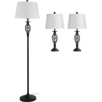Lampada da Terra e 2 Lampade da Tavolo Vintage Metallo E27 Nero e Bianco