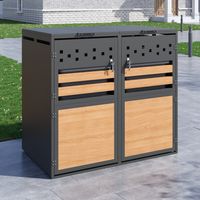 Cubrecontenedores con tapa abatible, cerrable, dos puertas, recortes en rombo, paneles con veta de madera horizontal