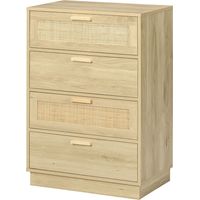 Cómoda 4 cajones rejilla ratán cajonera madera dormitorio estilo cannage bohemio 60x38x88.5cm Naturel