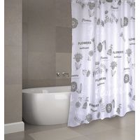 Rideau de douche Polyester FLOWERS 180x200cm QUALITE PREMIUM Gris & Blanc - Anneaux inclus MSV