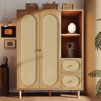 Armoire penderie 120 x 44 x 161 cm chêne, dressing style campagne, 2 portes, 2 tiroirs, étagères ouvertes, tringle