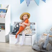 Modern Bench for Toys with Gas Lever, in MDF and Pine Wood, 60x30x50 cm, White and Gray