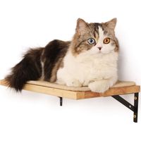 Floating Wall Shelf with Cat Scratching Mat, 2.8 cm Thick, Hanging Shelves Made of Solid Rubberwood, 39.5 x 25.5 cm