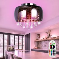 Glas Decken Lampe rauch FERNBEDIENUNG Kristall Chrom Leuchte DIMMBAR im Set inkl. RGB LED Leuchtmittel