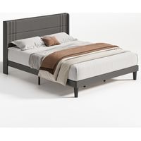 Lit double Bealife 180 x 200 cm avec Tête de Lit Revêtement en Lin Structure en Bois et Métal avec 20 cm de Rangement Gris Foncé