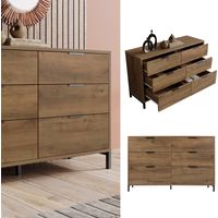AS EASY Commode, buffet à 6 tiroirs, 120 x 40 x 76 cm en chêne foncé, buffet/haut de commode pour chambre et pièces à vivre