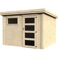 Décor Et Jardin – Abri de jardin bois 277x277cm – Surface utile 7,24 m² – Épaisseur madriers 28 mm – Porte simple vitrée avec serrure – Toiture en feutre bitumeux