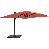 Parasol déporté 4x3 m inclinable + 4 dalles à lester terracotta