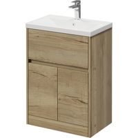 Montego Autumn Oak 600mm 1 Drawer 2 Door Vanity Unit with Glide Basin