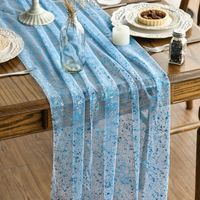 Lot de 6 chemins de table en tulle bleu clair, 70x300 cm, pour décorations de fêtes, mariages et anniversaires.