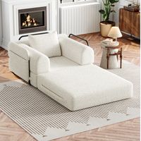 Canapé convertible 1 place in ciniglia beige 2 in 1 con vano portaoggetti nel bracciolo