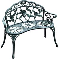 Banc de Jardin 2 Places Style néo-rétro Motif Rose Lignes fuselées 100L x 54l x 78H cm Fonte d'aluminium Vert Vieilli