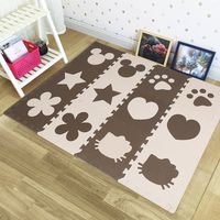 12 Pcs Dalles Mousse Doux Tapis pour Enfants Bébé Puzzle Tapis en Mousse EVA Activité Tapis de Jeu Carreaux Beige and Marron