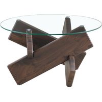 TABLE Design Élégant Fonctionnel MDF et Verre Transparent et Noyer 79.00x79.00x45.00 cm