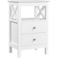 Homevive 1pcs Mesilla de Noche con 2 Cajones Mesita de Noche de Moderno Mesa Auxiliar Lateral para Sofá Dormitorio Blanco de Madera MDF 40×30×60cm Blanco