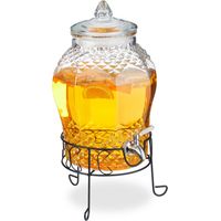 Relaxdays Party Drink Dispenser, 8L, with Stand, Beverage Container, Party Accessory, Tap and Lid, Glass, Transparent