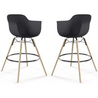 Tabouret de Bar - Design Scandinave - Pieds en Bois - Lot de 2 - Nordika Noir