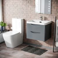 Lyndon 600mm Wall Hung Vanity Basin Unit & Square Rimless Close Coupled Toilet Grey