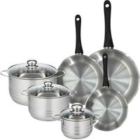 Set de 3 poêles 20, 24 et 28 cm en inox et 3 faitouts inox 16, 20 et 24 cm Fackelmann Geneva