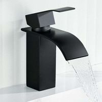 Schwarzer Wasserfall-Waschtischhahn. schwarzer Waschtischhahn (Auslaufhöhe 20.5 cm). schwarzer Wasserfall-Waschtischhahn (Warm- und Kaltwasser)