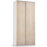 Mueble con doble puerta corredera y cuatro estantes regulables, puertas de roble blanco