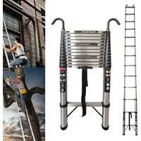 5M Teleskopleiter mit Haken Edelstahl Leiter Klappleiter Ausziehleiter Stehleiter Rutschfester, Teleskop-Design, aus hochwertigem Edelstahl , Tragbar, Leichte, 150 kg Belastbarkeit EN131