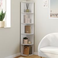 MODULA Estantería esquinera blanca de 5 niveles, independiente o de pared