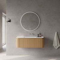 Mobile Bagno 120 cm Sospeso Rovere Chiaro Specchio Tondo Retroilluminato - Nooma