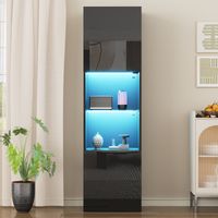 Vitrine noir brillant 45x35x160 cm avec éclairage LED et 1 étagère en verre armoire haute meuble de rangement Panneau de particules