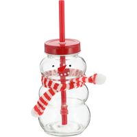 Mug Novaliv vin chaud 260 ml Mug de Noël personnalisé avec paille - bonhomme de neige comme mug à vin chaud - mug motif Noël avec couvercle et paille