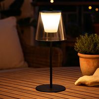 LED Tischleuchte Touchdimmer Außenlampe Rauchglas Gartenlampe Akku Tischlampe, Metall sandschwarz, 2W 270lm warmweiß, DxH 14 x 35 cm