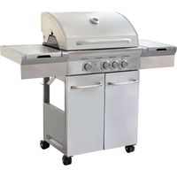 Abitare – Barbecue à gaz 3 feux 133,5x52x114,5 cm – Acier peint gris – Couvercle avec thermomètre – Réchaud latéral et roues pratiques