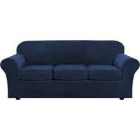 Housses de canapé modernes en velours peluche 4 pièces housse de canapé housses de canapé en velours épais de luxe pour canapé 3 coussins, lavable en machine (canapé, bleu foncé)