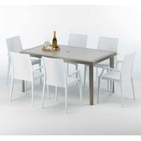 Mesa Rectangular Beige 150x90 cm y 6 Sillas De Colores Marion
