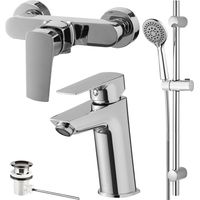 W7 Kit NERO mitigeurs lavabo et douche + colonne et douchette 5 jets