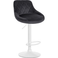 Tabouret de bar en velours gris foncé coutures décoratives pivotant support métal blanc TDB10657