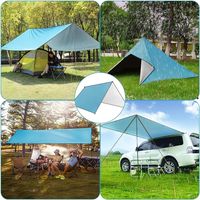 Camping Bâche Anti-Pluie 3 x 3M / 3 x 4.45M, Imperméable Tarp de Hamac Léger Bâche de Protection de Soleil pour Picnic, Backpacking, Camping en Plein Air (Bleu/Vert)